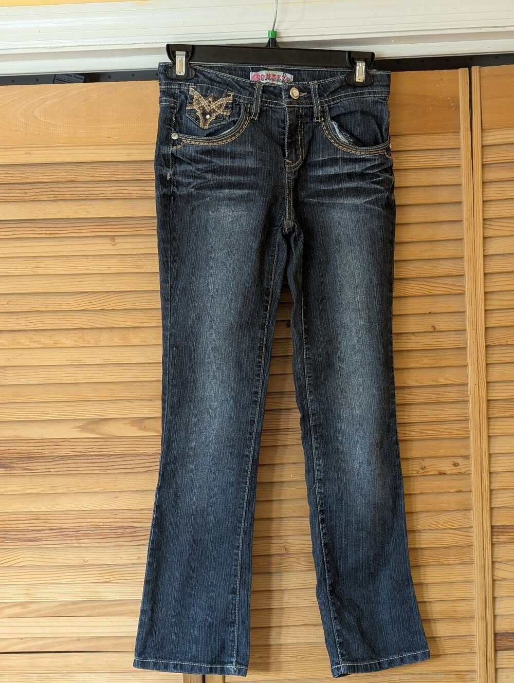 Squeeze Dark Blue Girls Jeans with Embroidery And Embellished Pockets 12
